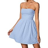 VKIHOC Summer Strapless Mini Dress Sleeveless Smocked Flowy A Line Beach Tube Top Dresses for Women 2026