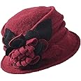 Vintage Women Floral Wool Dress Cloche Winter Hat 1920s