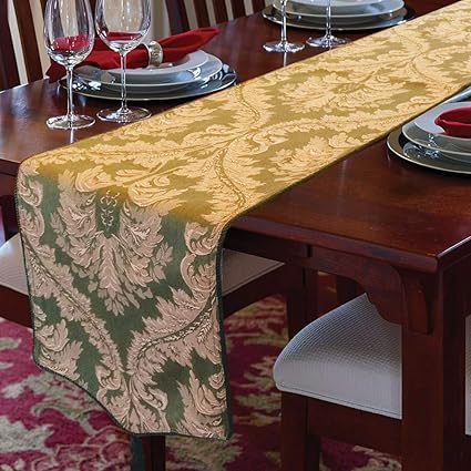 Vermilion Lifestyle Premium Damask Table Runner in Self Weave Floral Design. 185x33 cm.