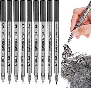 Precision Black Micro-Pen Fineliner Ink Pens, Waterproof Archival Ink Micro-Line Pens, Illustration Pens, Multiliner Pens for Art Watercolor, Sketching, Anime, Manga,