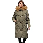 PAPILLON D'OR WEAR YOUR WINGS Women's Long Puffer Coat - Detachable Faux Fur Collar Diamond Quilted Winter Jacket