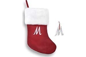 Regent Square 2023 Christmas Stocking & Ornament Set with Fine European Crystals, 18” Monogram Stocking and Silver Plated Monogram Ornament, Xmas Gift Set for Holiday- Letter M