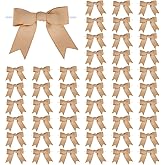Meseey 50 Pcs 3 Inches Grosgrain Ribbon Twist Tie Bows Tan Pretied Premade Craft Bows for Treat Bags Gift Wrapping Basket Wedding Baby Shower Brithday Christmas Party (Tan)