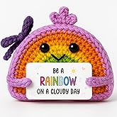 Handmade Positive Rainbow Crochet Doll with Encouragement Card - Inspirational Desk, Office & Home Decor - Thoughtful Gift for Women, Friends, Coworkers for Thanksgiving, Christmas, Birthday