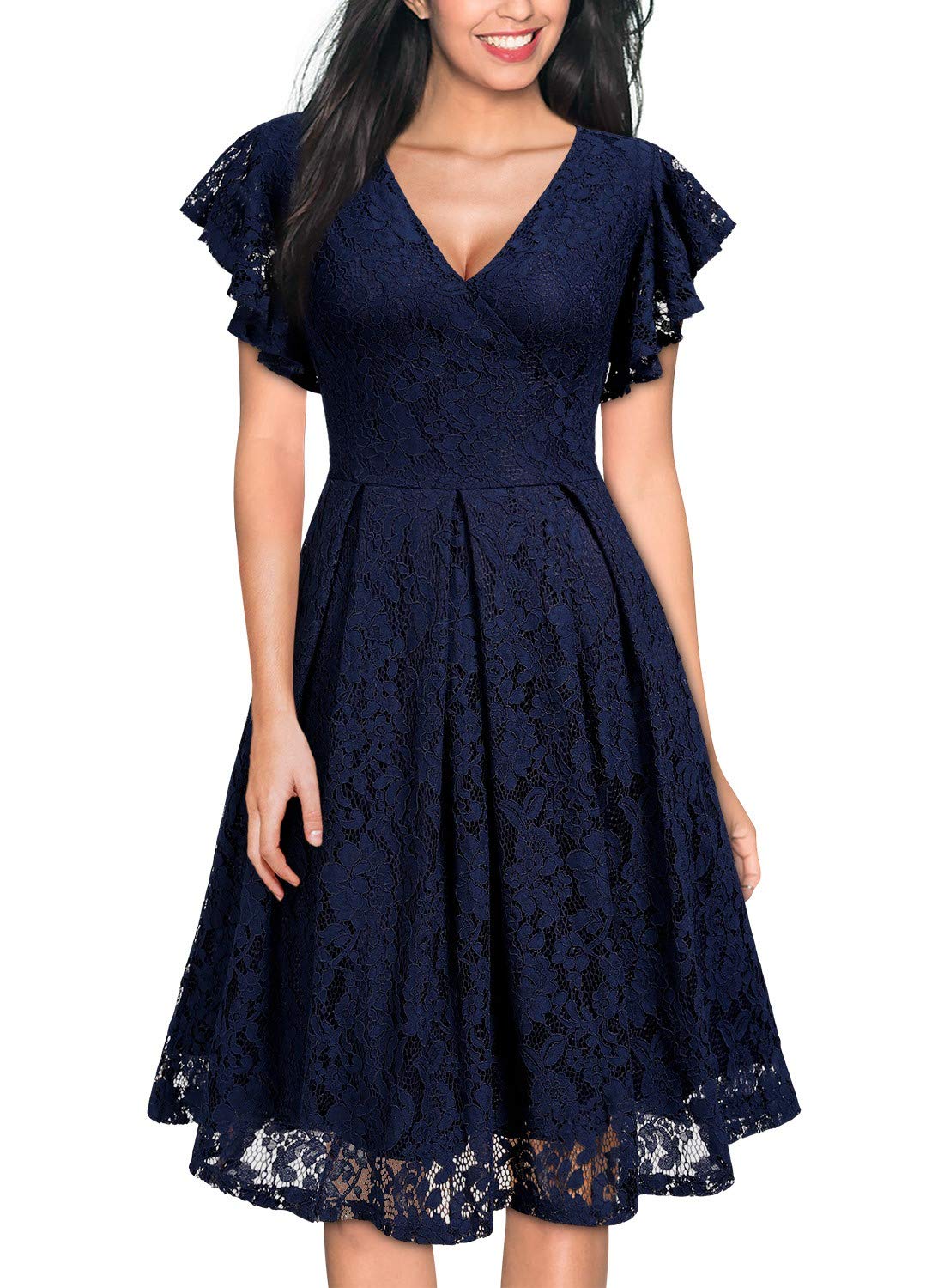 MISSMAY Women's Retro VNeck Ruffle Lace Party Dress