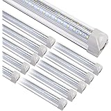 8FT LED Shop Light Fixture, 10 Pack T8 Integrated LED Tube Lights, 72W 9500LM 6500K High Output Clear Cover, V Shape 270 Degr