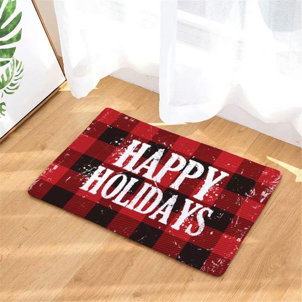 Happy Holiday Red Buffalo Check Plaid Door Mat Indoor
