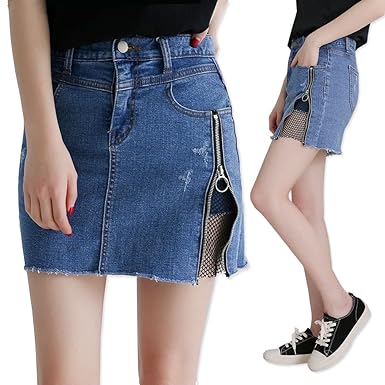 Amazon サイドジッパー入り デニムスカート パンツ内蔵 カットオフ