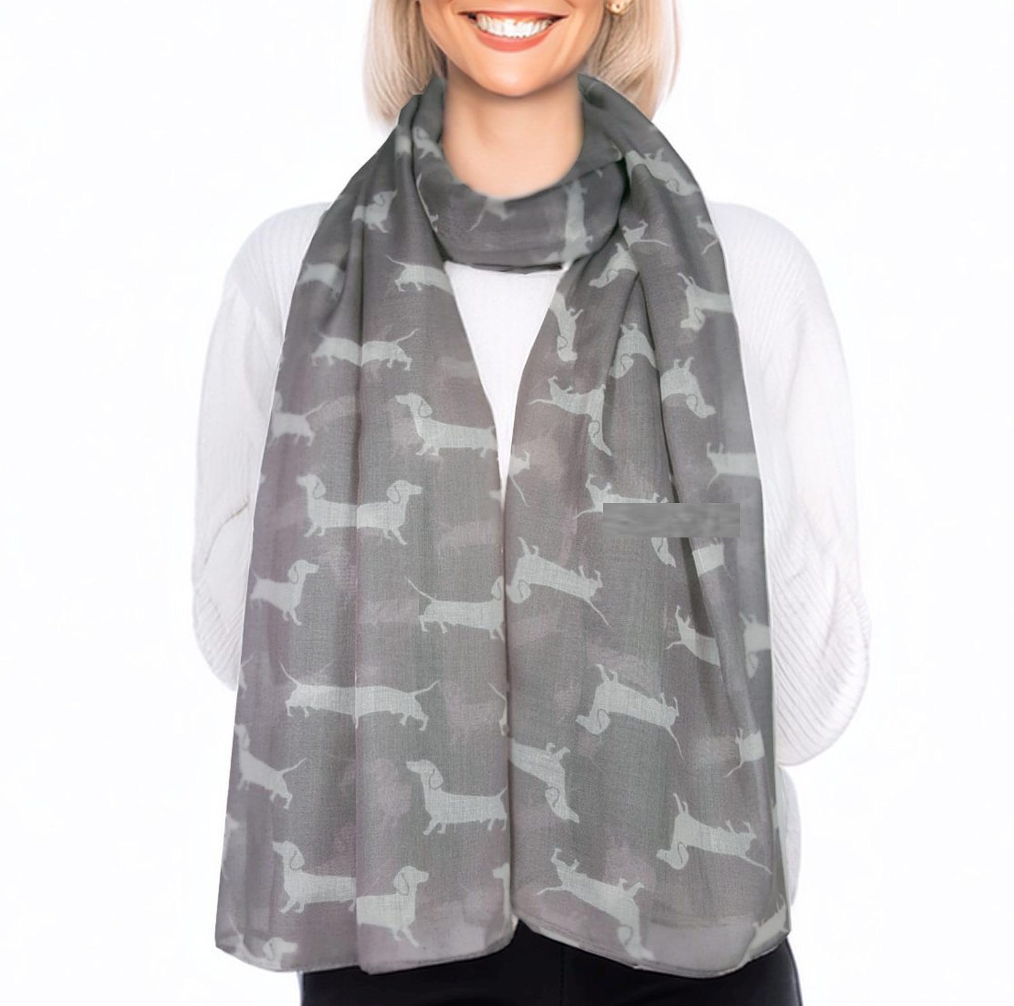 GFM® Women's Dachshund Dogs Print Scarf -DG-01-Light Grey (PSCF-FLD-DG-01-HLBH) — image 1