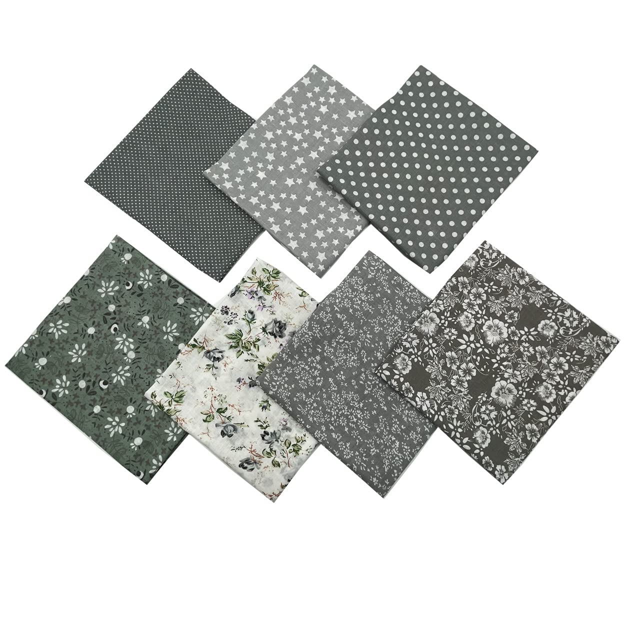 Jukway Pack of 7 Cotton Fabric 50 x 50 cm Squares Patchwork Fabrics for Sewing Quilting DIY Decoration Crafts Pure Cotton Fabric Printed Various Patterns Fabric Bundles (Grey)