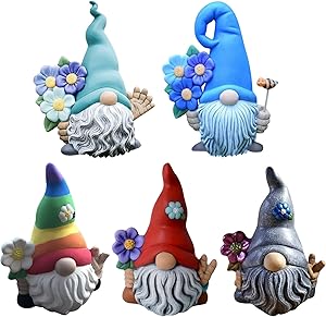 HUANKD Faceless Magic Garden Gnome Resin Statue Decor, Outdoor Decor for Patio Deck Yard Garden Lawn Porch Figurines, Funny, Welcome Garden Resin Gnome Statue Decoration,Ornament Gift (Multicolor -3)