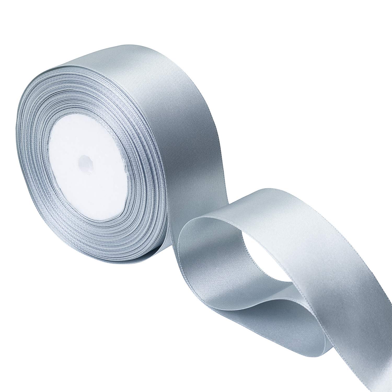 Trimming Shop Silver Ribbon Roll - 25mm x 25 Metres - Double Sided Satin Brightly Coloured - 100% Polyester - for Gift Wrapping, Decorating, Arts and Craft - Machine Washable