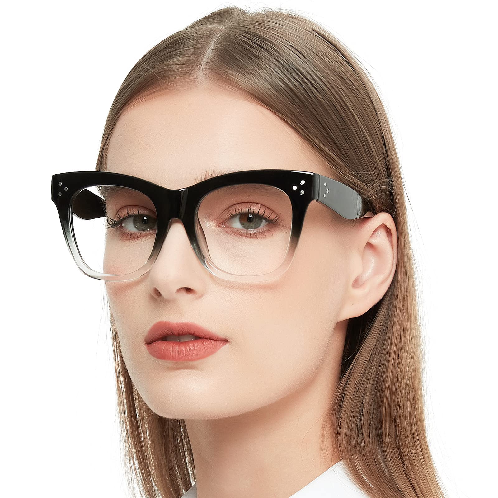 OCCI CHIARI Oversized Women's Reading Glasses 1.0, Wide Leg Readers Glasses for Women, Fashion Square Glasses for Reading (Black-Clear,100)
