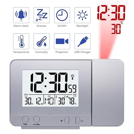 Amazon.com: VQP Proyección Digital Tiempo LCD Snooze ...