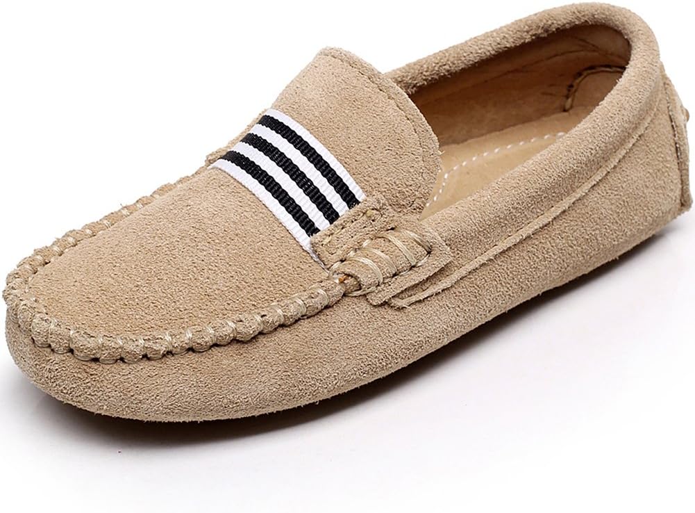 Shenn Boys' Girls' School Shoes Webbing Slip-On Suede Leather Loafers