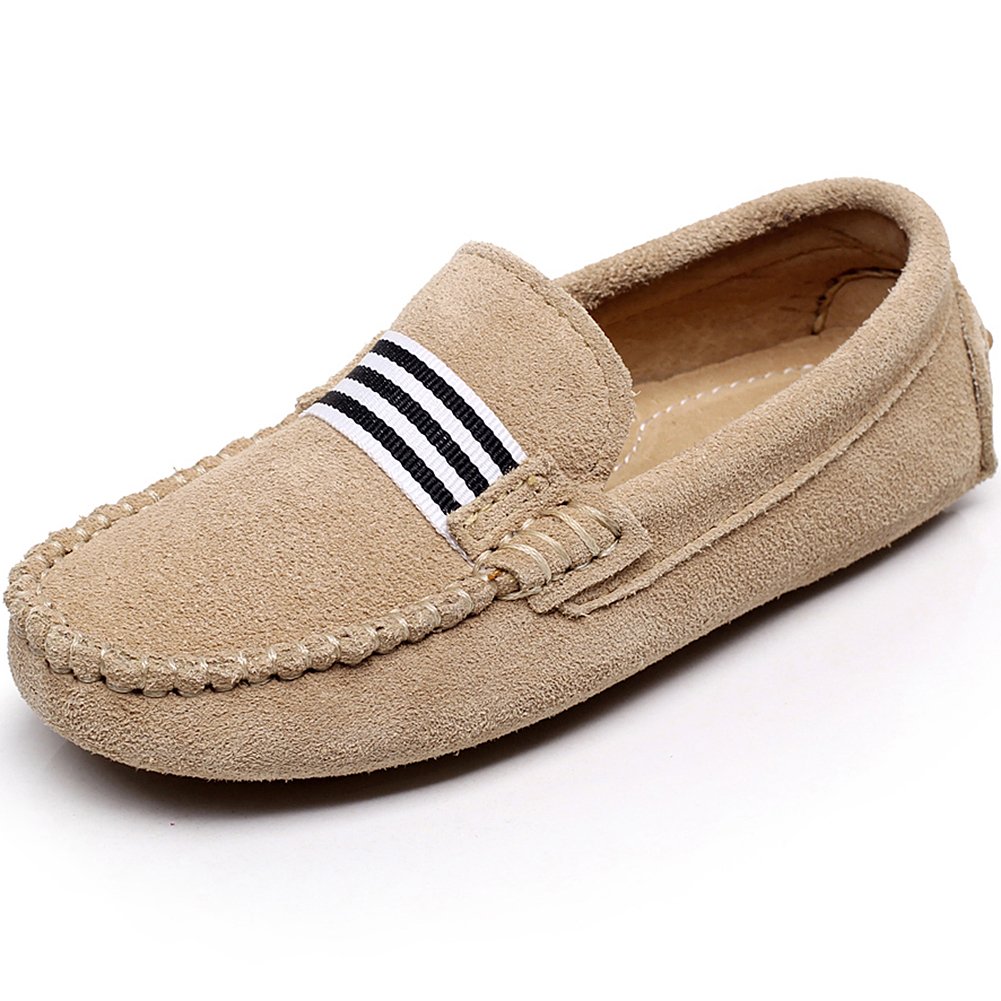 Shenn Boys' Girls' School Shoes Webbing Slip-On Suede Leather Loafers