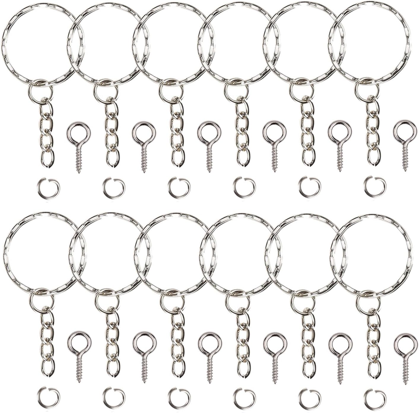 150Pcs Keychain Rings with Chain and 150 Pcs Screw Eye Pins Bulk for Crafts (Type 2)