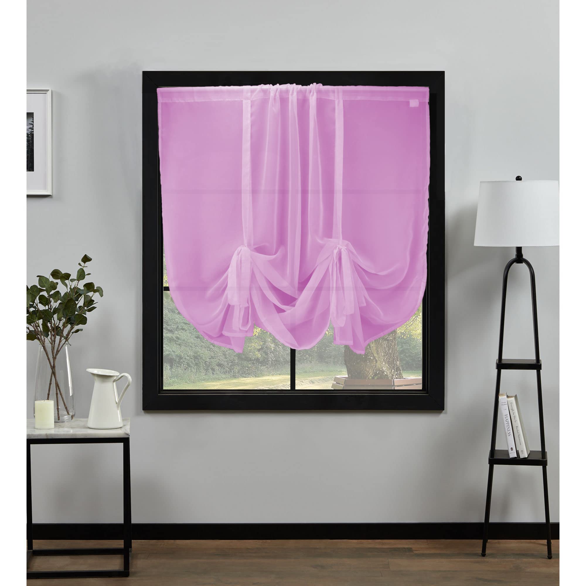 NetCurtainsUK Plain Voile Tie Blind Curtain Panels 140cm (55'') Wide x 140cm (55'') Drop (Rose) (HWTB01)