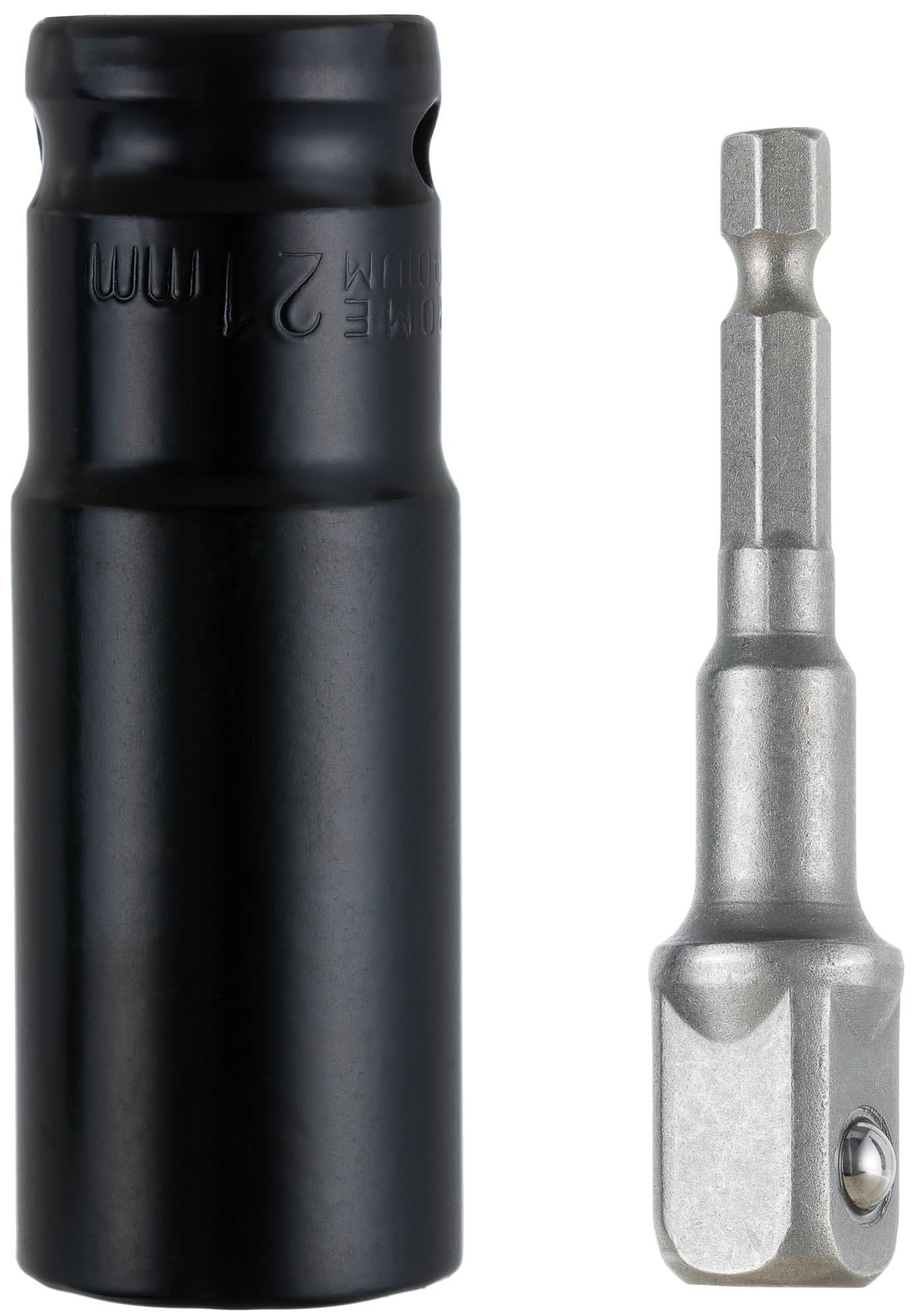 YoiYee 1/2" Drive Deep Impact Socket with 21mm 6-Point Design and 3-Inch Length, Plus 1/4" Hex Shank to 1/2" Socket Adapter