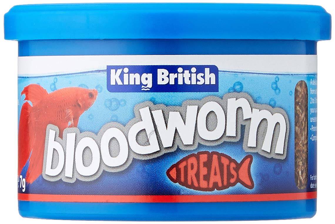 King British | Bloodworm Treats | For All Coldwater, Tropical, & Marine Fish, Turtles, & Terrapins | High Protein & Iron | Provides Excellent Colour & Condition | Complementary Treats | 7g