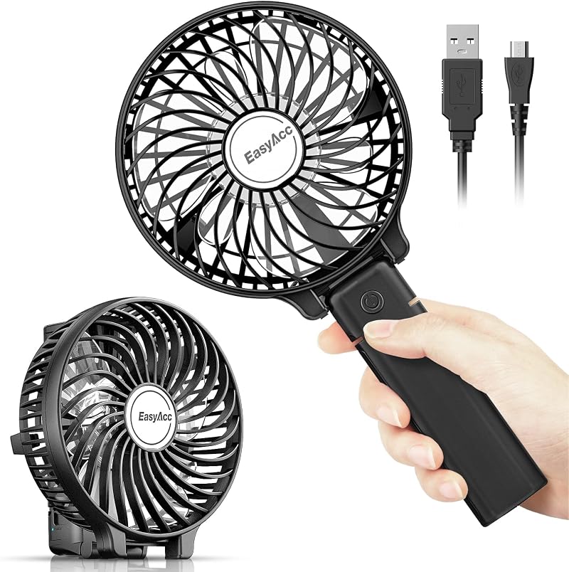 EasyAcc Handheld Fan Portable USB Fan 180° Foldable 3 Speeds 10H Battery