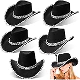 Hercicy 6 Pack Western Cowboy Hats with Rhinestone Tassel Bands Sequin Trim Sparkly Cowgirl Party Hats for Adults Women Men