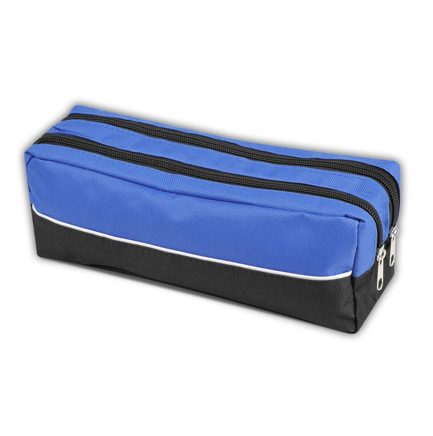 ARPAN X-Large Double Zip Fabric Pencil Case, Rectangular Pencil Case for School, College, Art & Make-Up Storage, 25 x 8 x 5 cm (Blue)