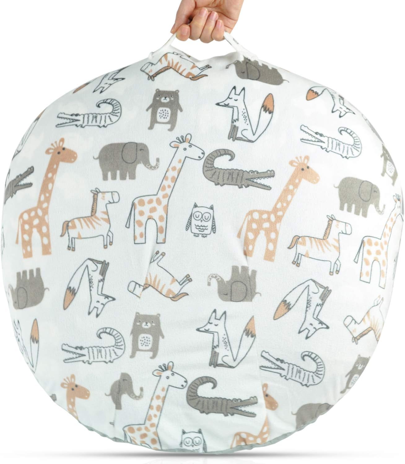 BORITAR Minky Removable Cover for Newborn Lounger Unisex Brown Animal Design Super Soft Fabric with Gray Dotted Backing