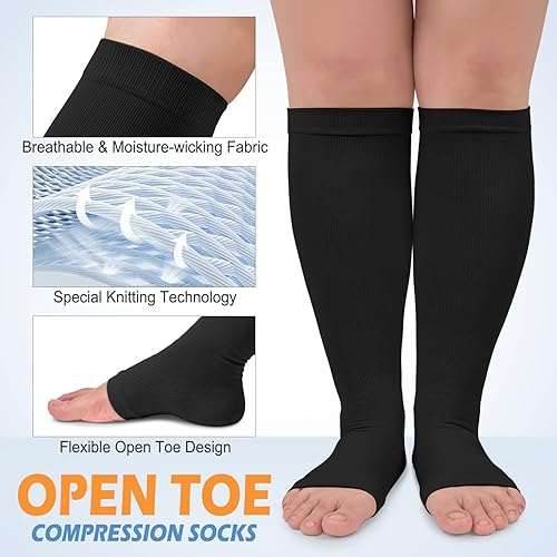 CTHH Pack Open Toe Compression Socks for Women Men, Toeless Knee High  Stockings for Circulation Support, B
