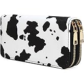 Nabegum Cow Print Wallet for Women Money Organizers Western Purse Cow Stuff Gifts Double Zipper Ladies Large Capacity Card Cases