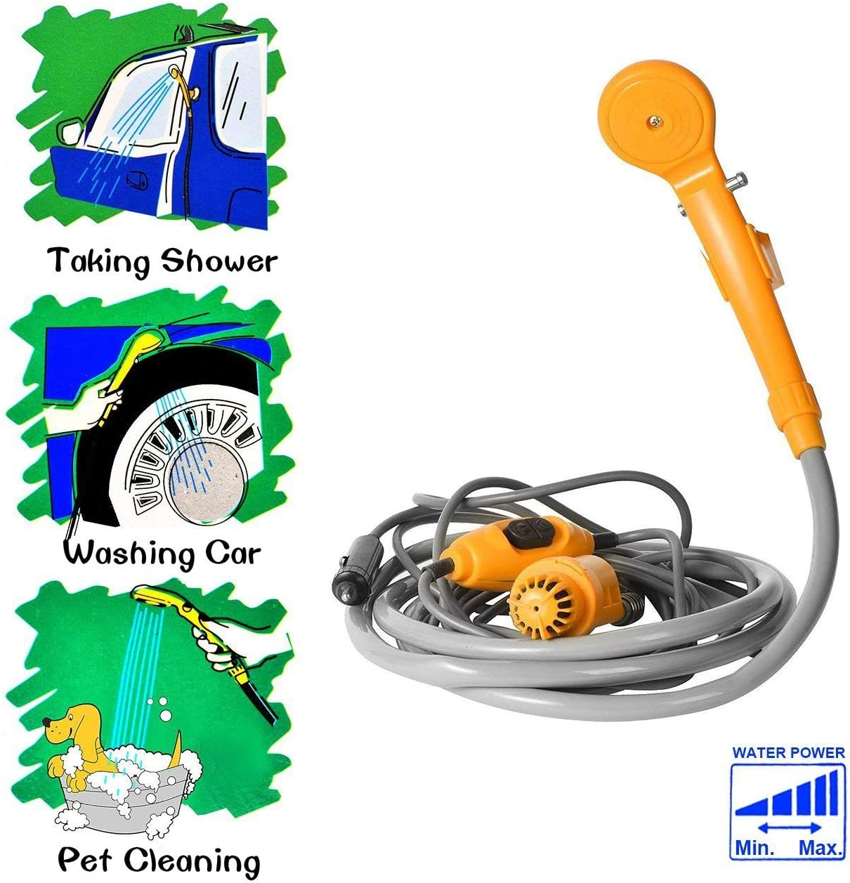 Portable Outdoor Handheld Camping Shower - Plug into 12v Cigarette Adapter - Turns Water into Gentle and Steady Stream - with Build-in Water Filtration System for Travel Camping Hiking Garden Pet : Sports & Outdoors