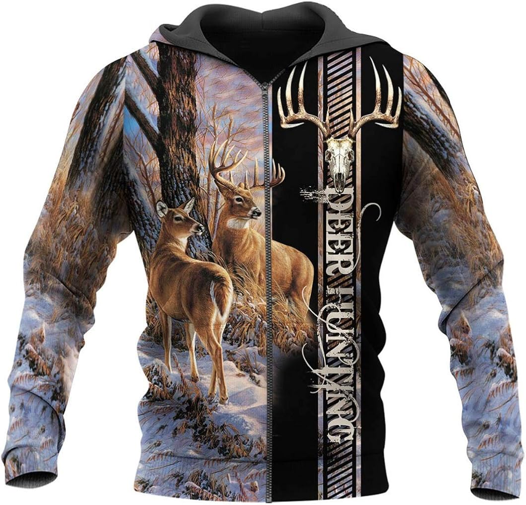 Deer Hunting 3D All Over Printed Mens Hoodie Harajuku