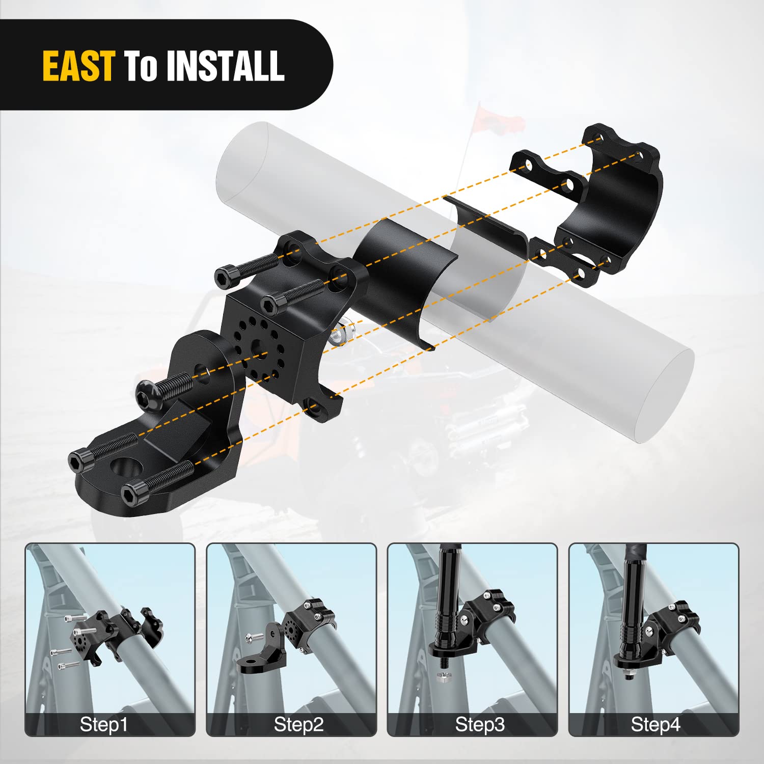 Nilight UTV Flag Antenna Mount Whip Light Mounting Bracket Black Adjustable Heavy Duty for 1.5 to 1.75inch 1.75 to 2inch for Polaris RZR Ranger Can Am Maverick X3 Talon, 2 Years Warranty