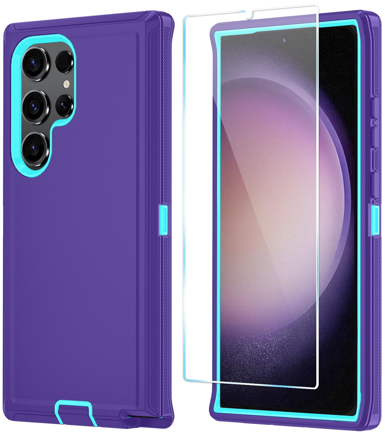 ONOLA Phone Case for Samsung Galaxy S23 Ultra Case with HD Screen Protector, Heavy Duty Shockproof & Dropproof 3-Layer Cover Phone Case for Galaxy S23 Ultra 6.8'',PurpleSkyblue