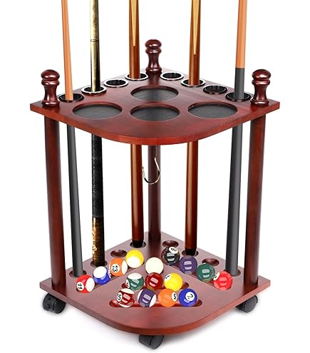 Hathaway Regent 28" Corner Pool Cue Rack - Holds 10 Cues, Balls, Accessories (Black)