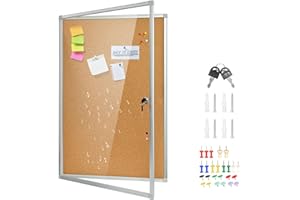 36"x24" Lockable Enclosed Cork Bulletin Board, Shatter-Resistant Display Case with Aluminum Frame for School, Office, Hospita