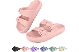 Tsukare Kids Buckle Cloud Slides丨Boys Girls Slip On Sandals丨Youth Shower Flip Flops Beach Pool Shoes EVA Adjustable Summer Slippers （12 Little Kids - 7 Big Kids）