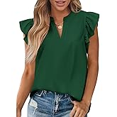 Zenlonr Womens Summer Tops 2026 Casual V Neck Ruffle Cap Sleeve Blouse Shirts Solid Color Tunic Tops