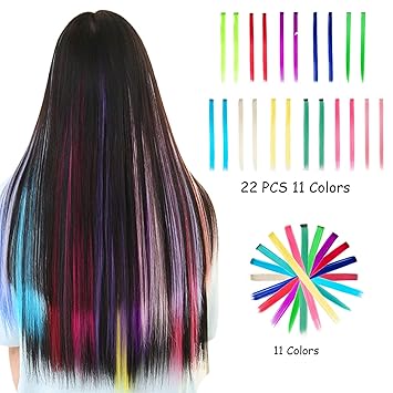 Jikaya Colored Clip In Hair Extensions 22pcs Straight For Kids
