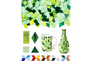 FIVEIZERO 260g Glass Mosaic Tiles for Crafts - 300 Pieces Tiny Mosaic Tile Kit, Irregular Pieces for DIY Craft Jewelry, Coaster Art & Mosaic Kits (Green)