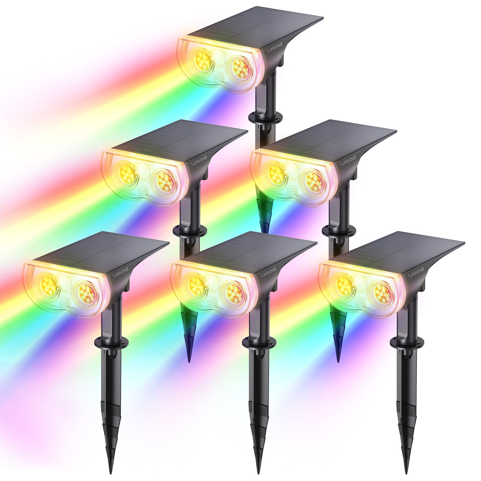 Photo 1 of Linkind Solar Lights Outdoor Waterproof IP67, StarRay RGB Solar Spot Lights Outdoor, Color Changing Outdoor Solar Lights for Yard, Garden, Pathway, Decorations (Multicolor, 6 Pack)