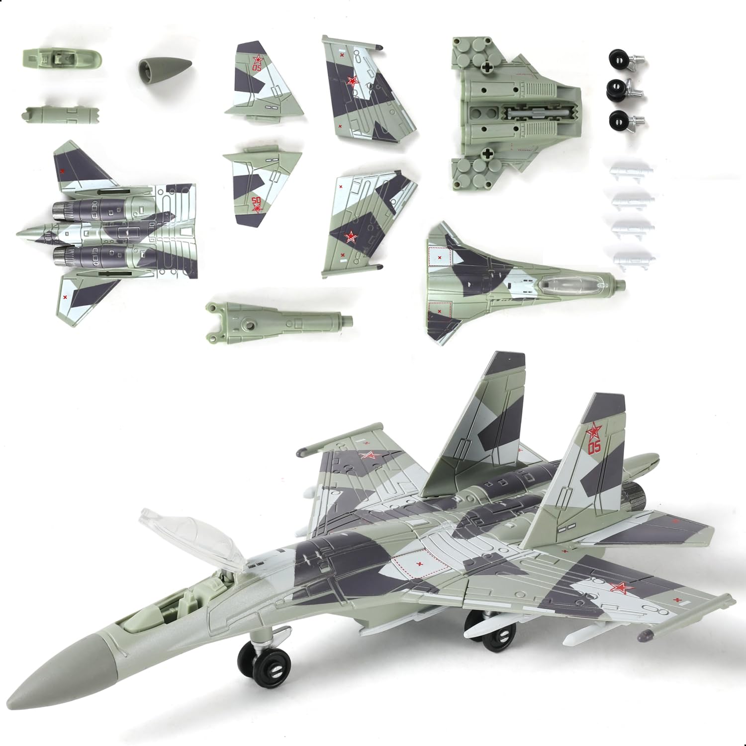 Photo 1 of SEBUNAS 1:100 Scale SU-35 Fighter Jet Quick Build Model Kit Plastic Millitary Jet Plane Toy Assembly Aircraft Model with Stand Gift for Adults and Kids (25 Pieces)