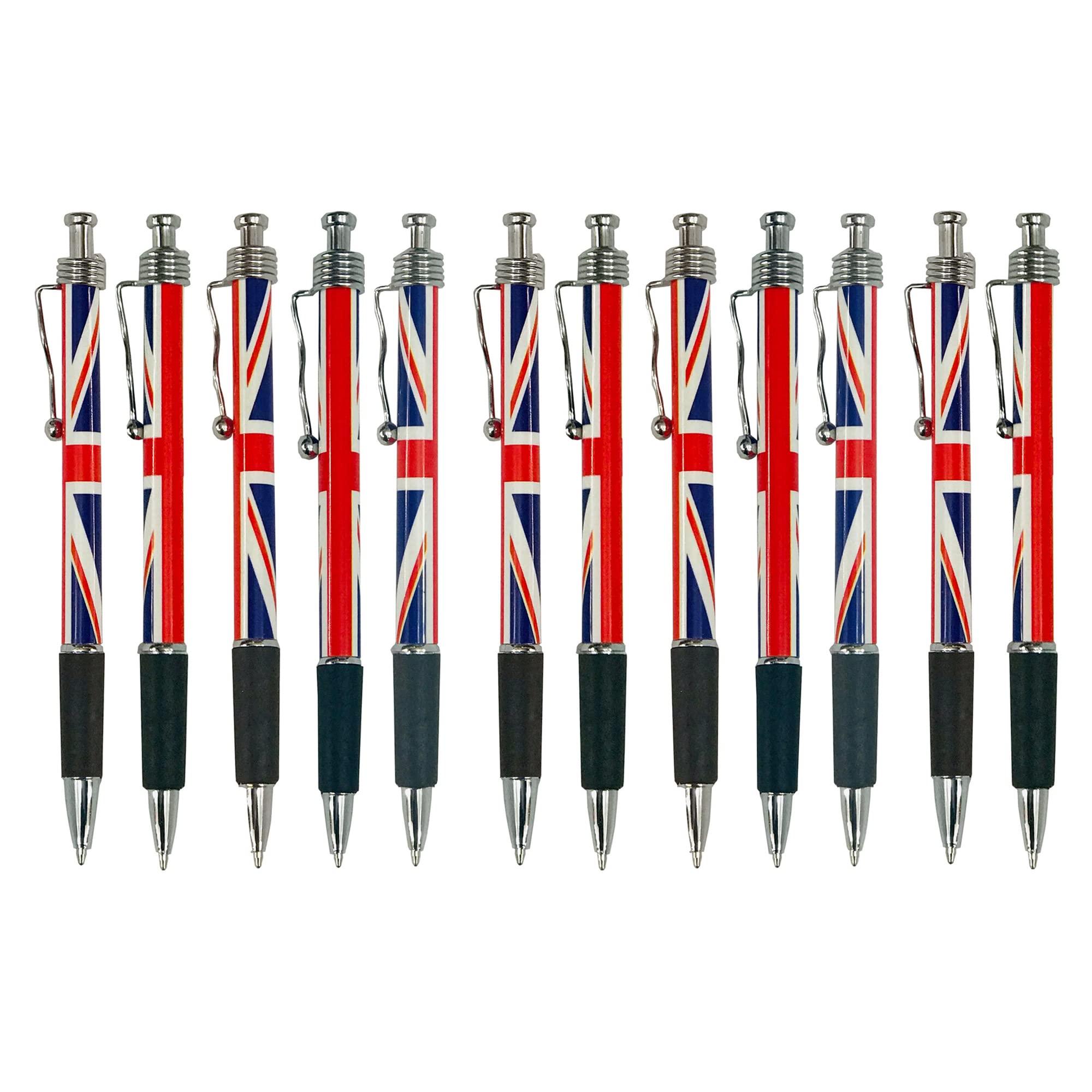 SAJAK Union Jack Flag Retractable Ballpoint Pens (Pack of 12) Collectable Souvenir Gift for Office Stationery Supplies Street Party Decoration