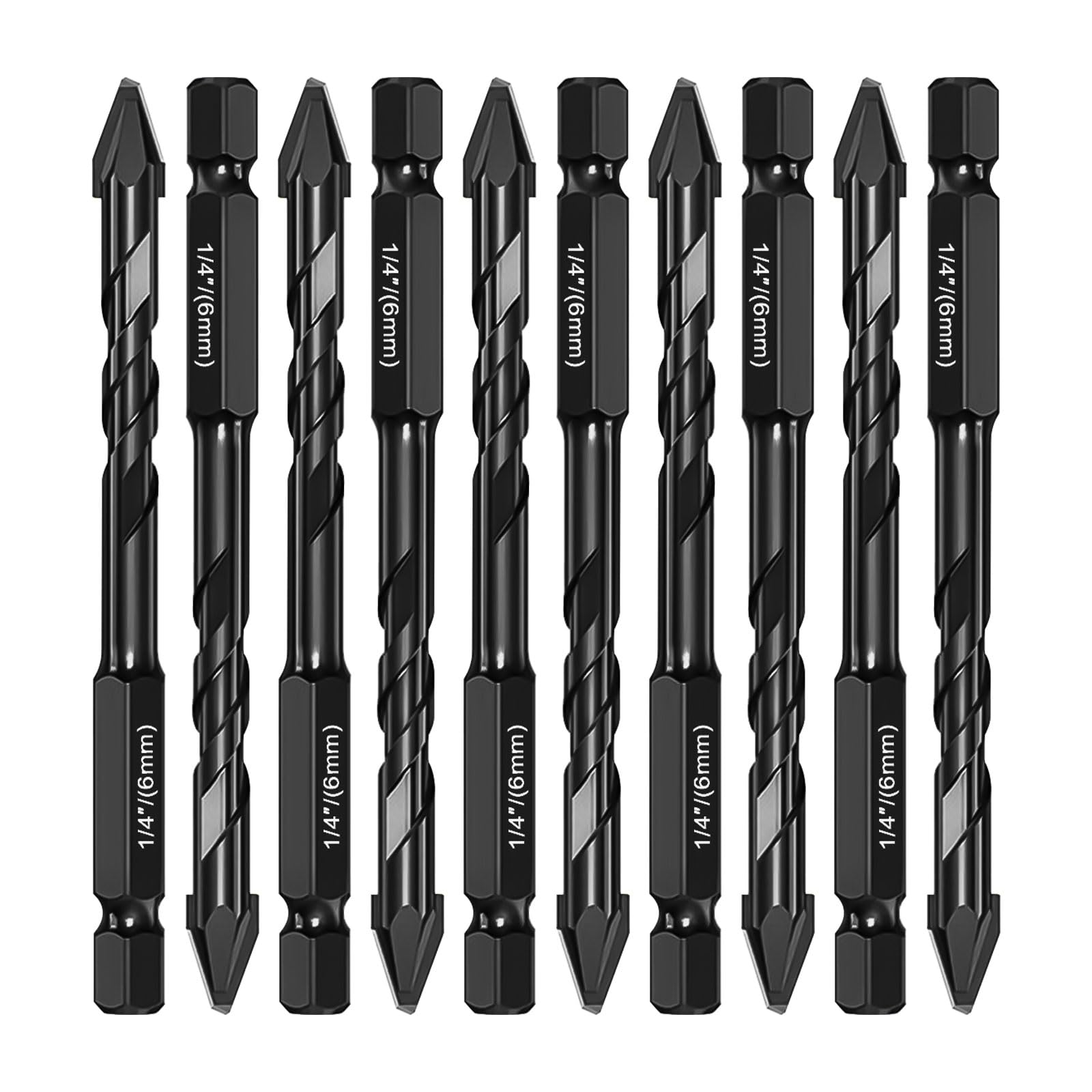 10 PCS Tile Drill Bits Set, Masonry Concrete Drill Bit 1/4 Hex Shank High Strength Tungsten Carbide Tip Tile Drill Bit Set for Porcelain Glass Brick Cement Wood (6mm,Black)
