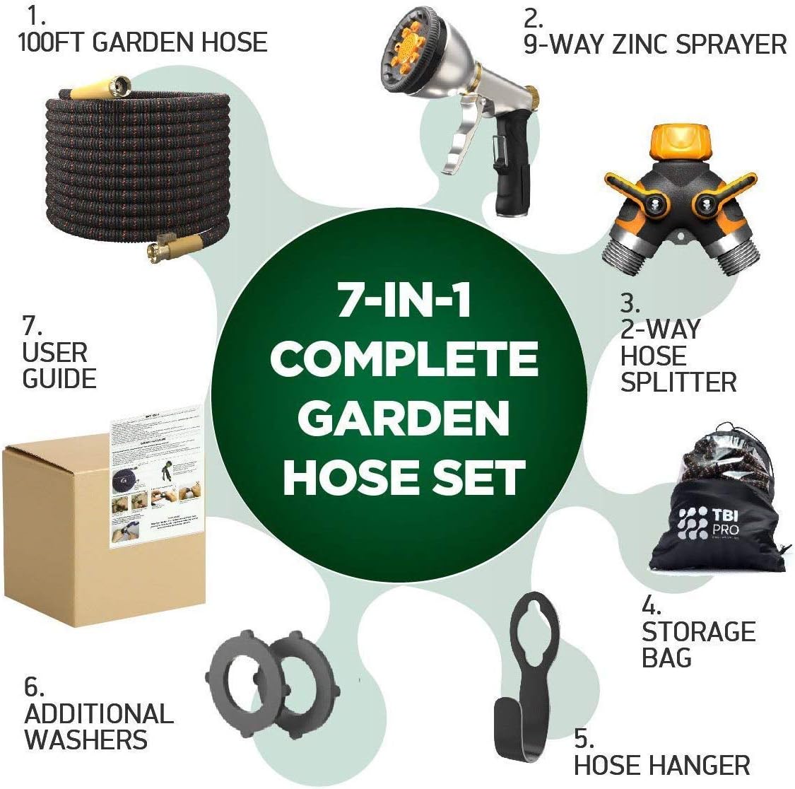 Garden Hose Expandable - Superior Strength 3750D / 4-Layers Latex/Extra-Strong Brass Connectors / 10-Way Durable Zinc Water Spray Nozzle, 2-Way Pocket Flexible Splitter (100 Feet) : Garden & Outdoor