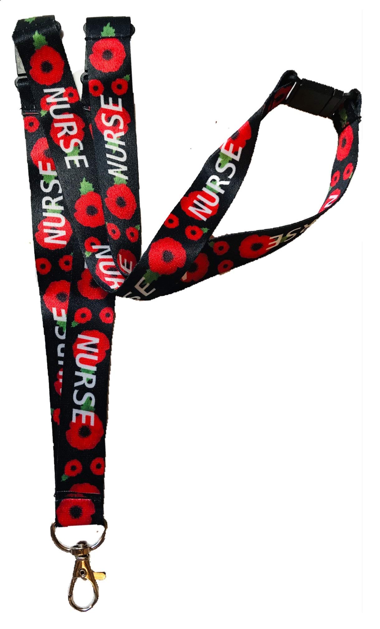 20mm Poppy Nurse Lanyard with 3 Point Safety Breakaway (Without Integrated Badge Reel)