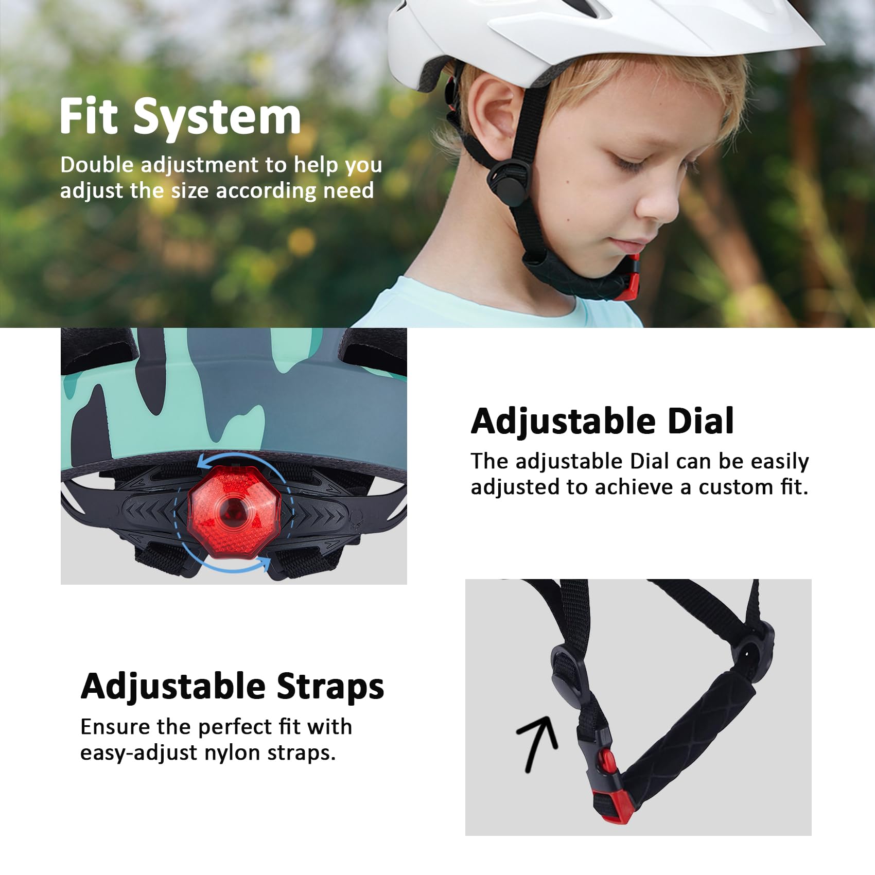 Kids Bike Helmet, Youth Toddler Boys Girls Helmets, 2 Size Adjustable for Ages 2-3-5-8-14 Years, Child Helmet with Visor and LED Light, Lightweight Multi-Sport Bicycle Scooter Cycling Helmets