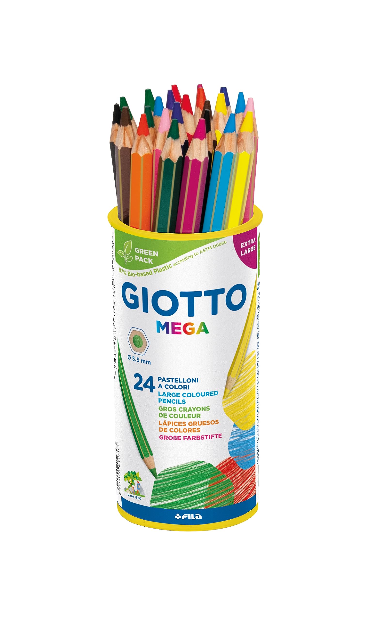 GIOTTO Mega Chunky Colouring Pencils, 24 Assorted Colours, Ideal for Children, Parties and Schools