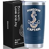 Onebttl Funny Pontoon Boat Gifts for Boat Owners, 20oz Stainless Steel Tumbler with Spill-Proof Lid and Straw, Gift Card & Box Included, Navy Blue - Pontoon Captain