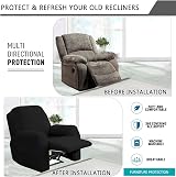Topchances Recliner Cover - Soft Stretch Black Jacquard, Side Pocket view 4